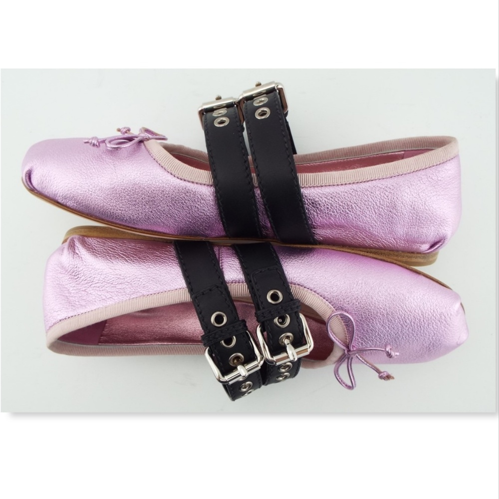 NIB MIU MIU Metallic Pink Lace Ballerina Flat 39.5 - Picture 5 of 8